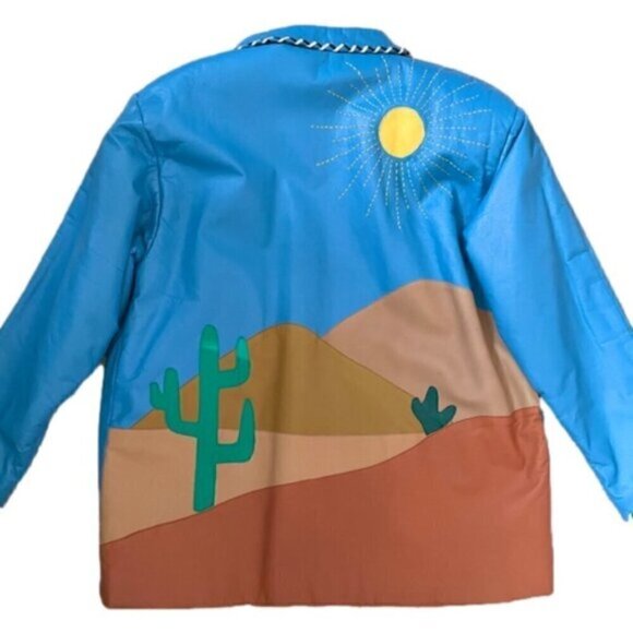 Vintage 80s Hannah Pang Blue Patchwork Leather Southwestern Jacket - M/L - Picture 1 of 11